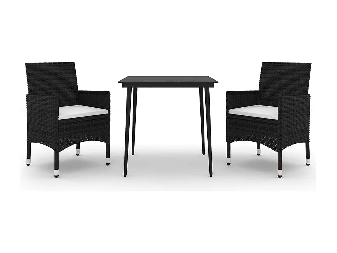 Carlinville 3-delige Tuinset met kussens poly rattan en glas