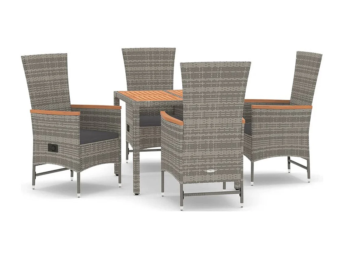 Brunnir 5-delige Tuinset met kussens poly rattan grijs