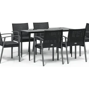 Bucyrus 7-delige Tuinset met kussens poly rattan en staal Bucyrus 7-delige Tuinset met kussens poly rattan en staal