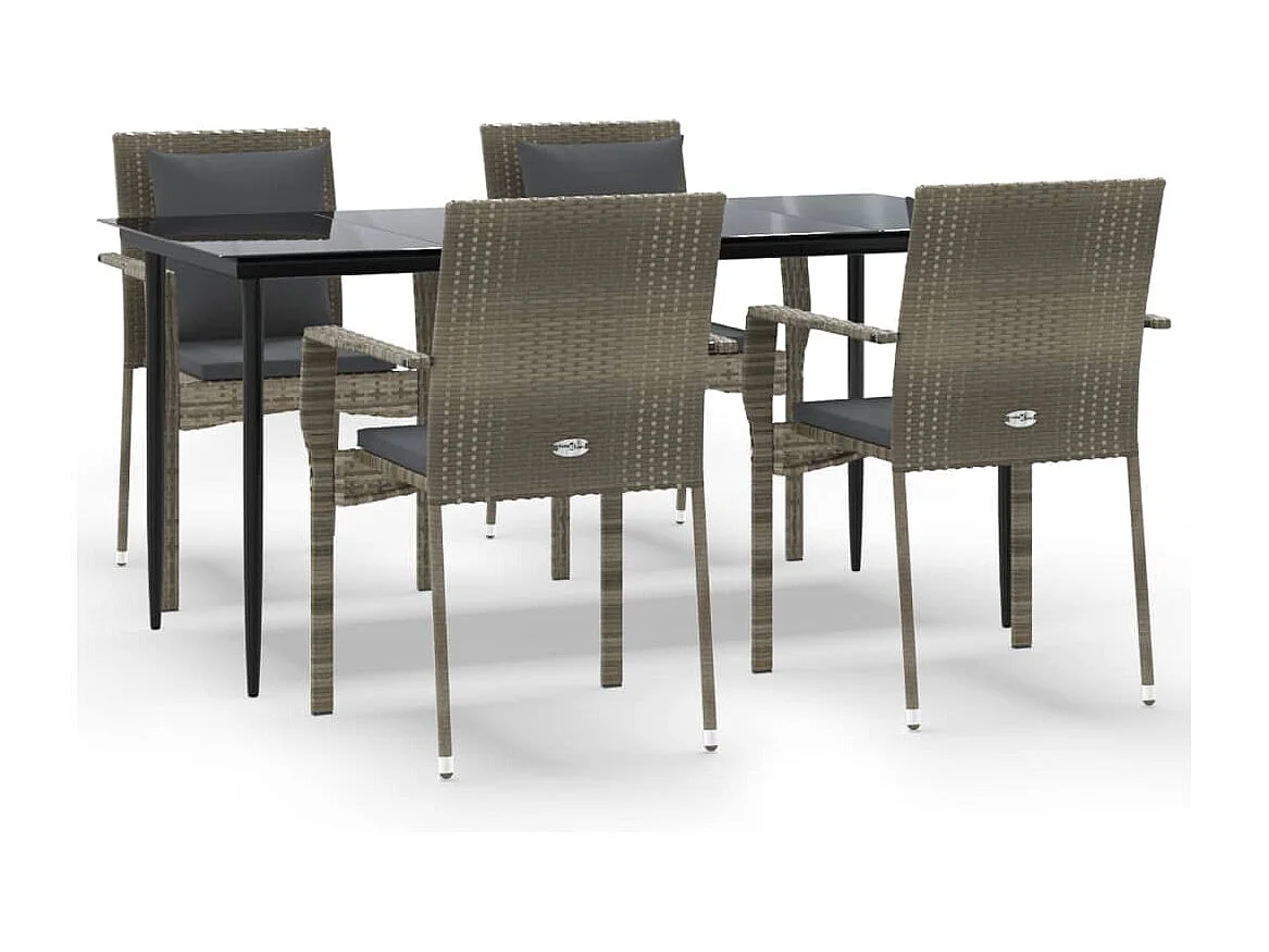Chelan 5-delige Tuinset met kussens poly rattan zwart en grijs