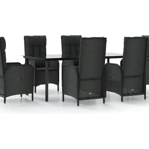 De Haan 7-delige Tuinset met kussens poly rattan zwart De Haan 7-delige Tuinset met kussens poly rattan zwart