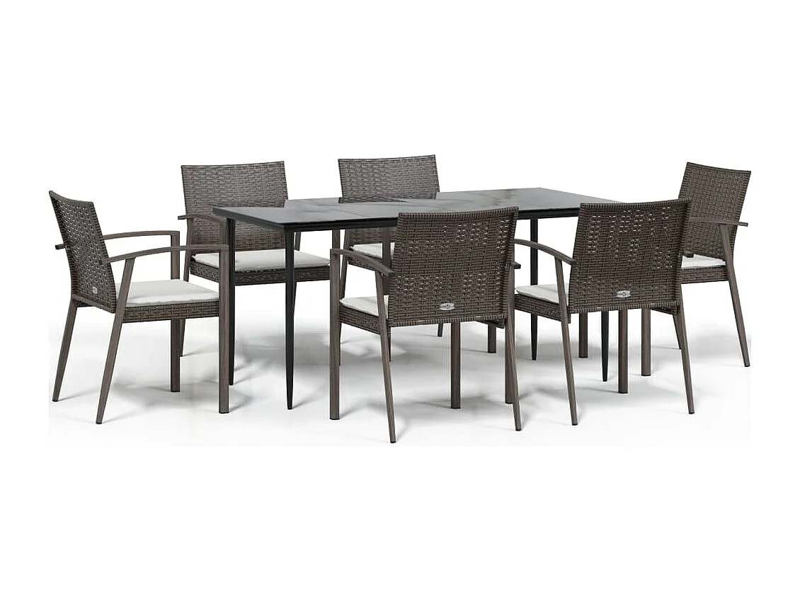 Bucyrus 7-delige Tuinset met kussens poly rattan en staal