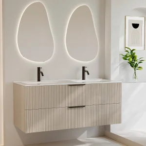 Gestreept Zwevend wastafelmeubel – Beige kleur – 120 cm – DALIKO