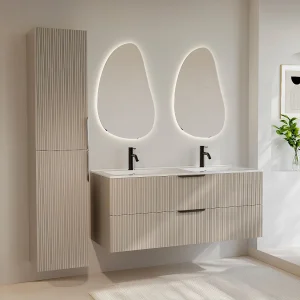 Hangend badkamermeubel met reliëf – Beige – H160 cm – DALIKO Hangend badkamermeubel met reliëf – Beige – H160 cm – DALIKO
