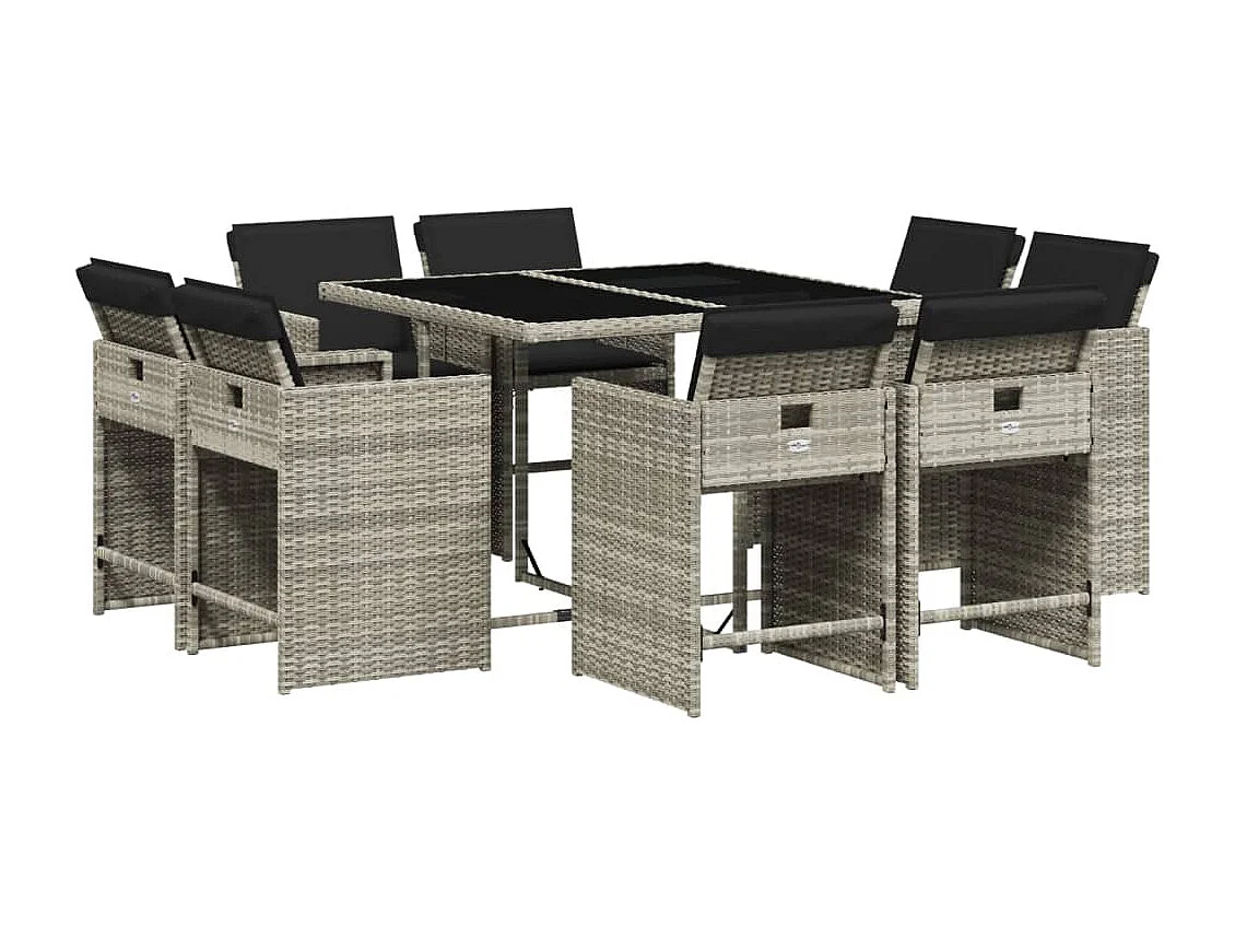 Celina 9-delige Tuinset met kussens poly rattan lichtgrijs