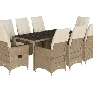 Colonial Pine Hills  9-delige Tuinset met kussens poly rattan beige