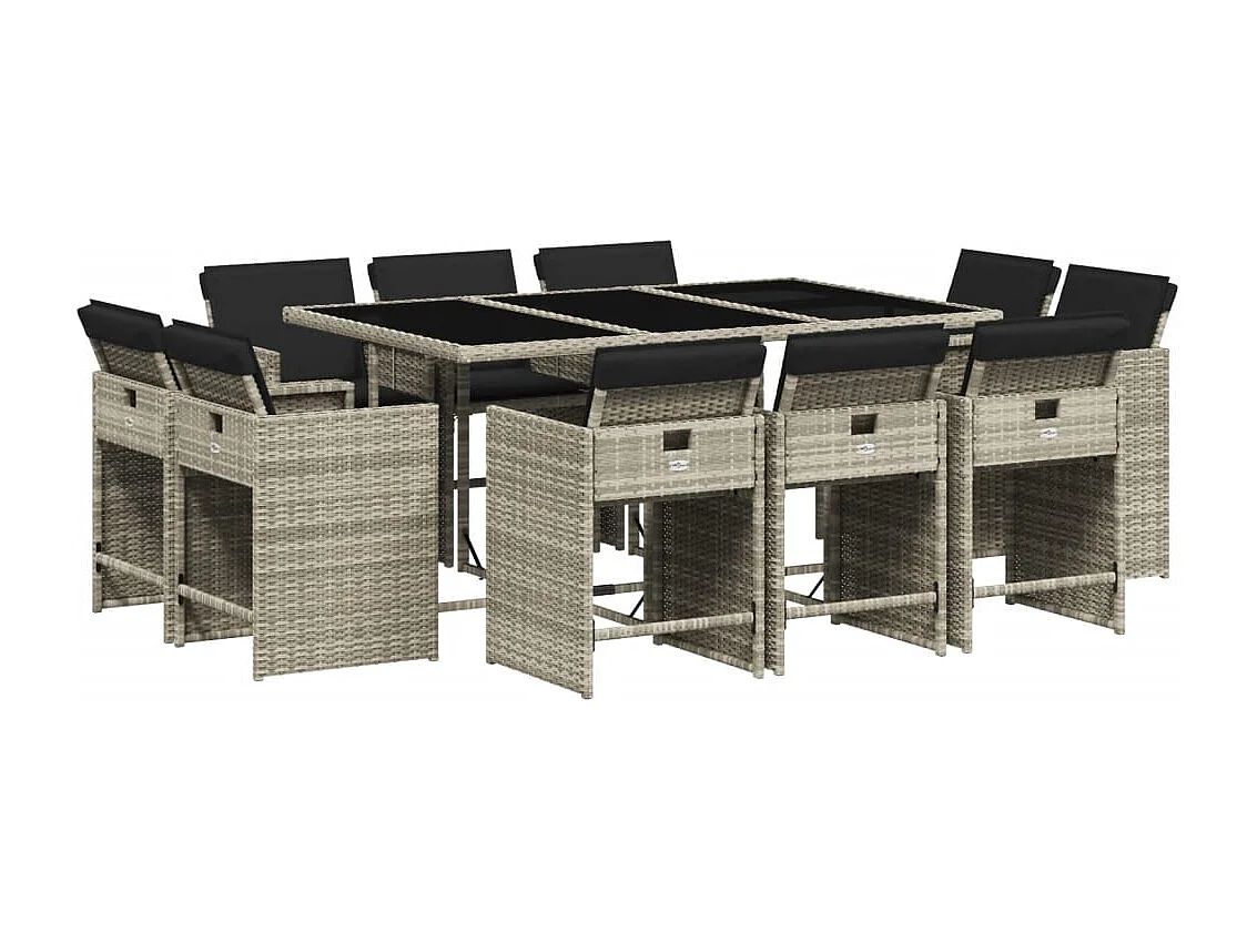 Celina 11-delige Tuinset met kussens poly rattan lichtgrijs