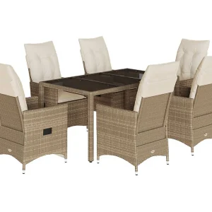 Colonial Pine Hills  7-delige Tuinset met kussens poly rattan beige