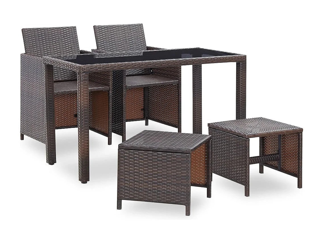 Chenoa 5-delige Tuinset met kussens poly rattan bruin