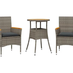 Butler  3-delige Tuinset met kussens poly rattan en acaciahout grijs