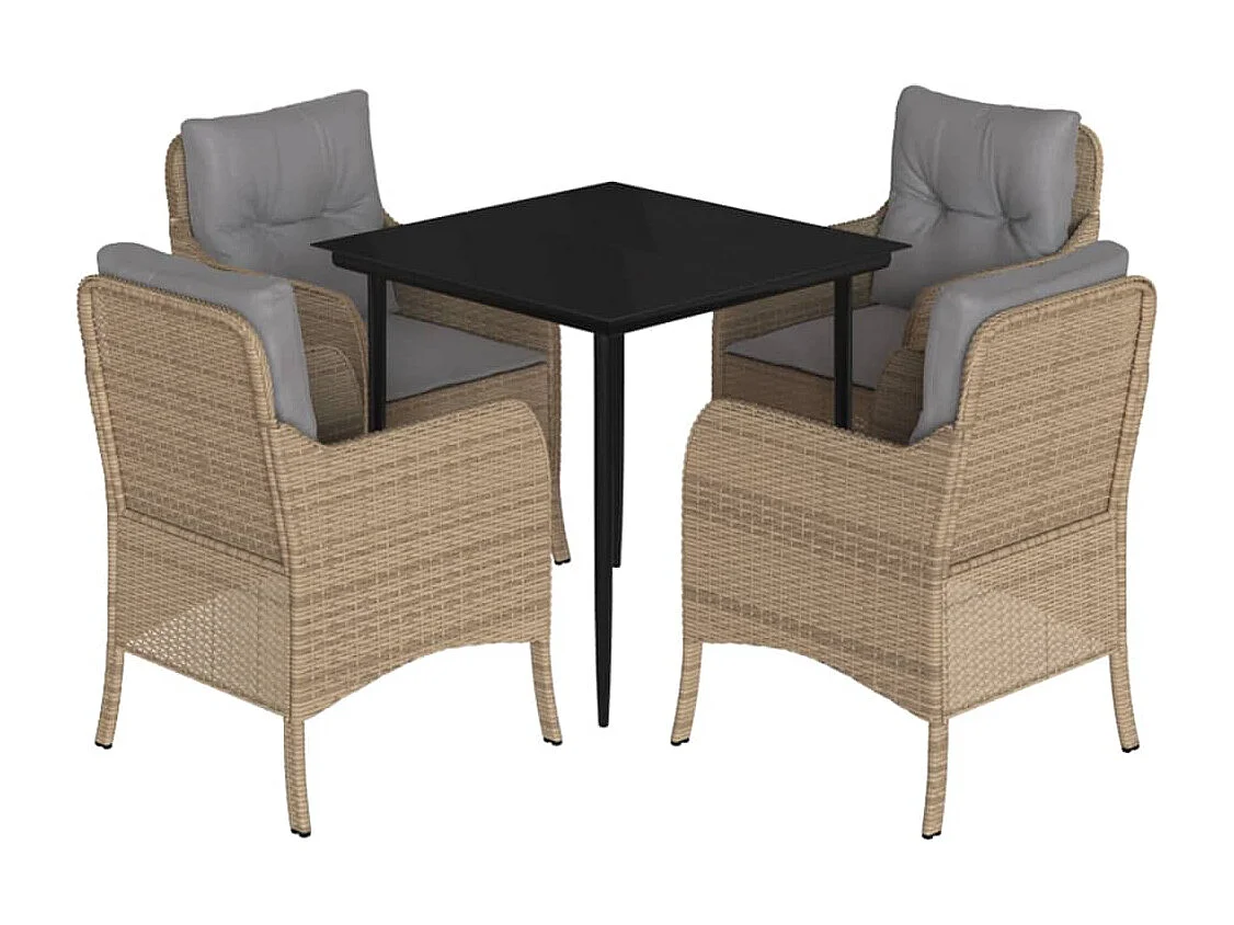 Denison 5-delige Tuinset met kussens poly rattan beige