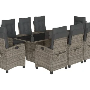 Bryndra  9-delige Tuinset met kussens poly rattan grijs