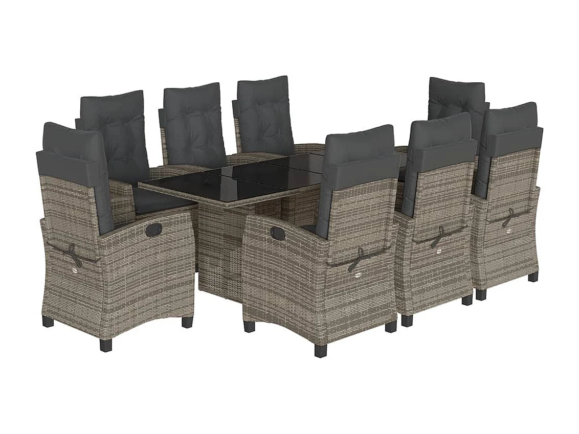 Bryndra 9-delige Tuinset met kussens poly rattan grijs