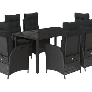 Chattanooga  7-delige Tuinset met kussens poly rattan zwart