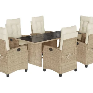 Bryndra  7-delige Tuinset met kussens poly rattan beige