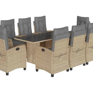 Bryndra  9-delige Tuinset met kussens poly rattan gemengd beige