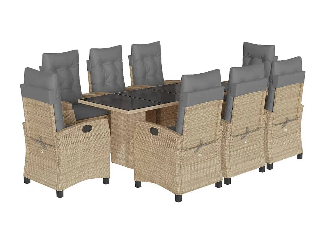 Bryndra 9-delige Tuinset met kussens poly rattan gemengd beige
