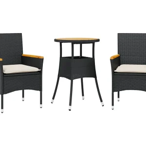 Butler  3-delige Tuinset met kussens poly rattan en acaciahout zwart