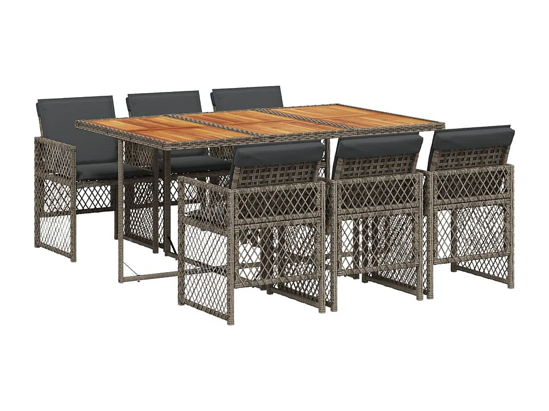 Connersville 7-delige Tuinset met kussens poly rattan grijs