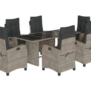 Bryndra  7-delige Tuinset met kussens poly rattan grijs