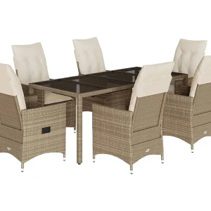Colonial Pine Hills  7-delige Tuinset met kussens poly rattan beige