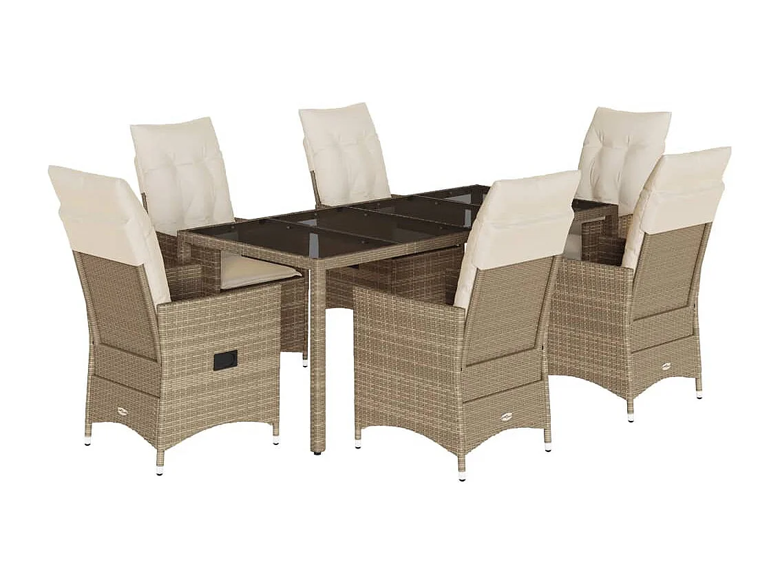 Colonial Pine Hills 7-delige Tuinset met kussens poly rattan beige