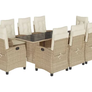 Bryndra  9-delige Tuinset met kussens poly rattan beige