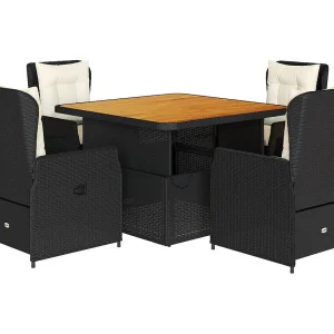 Coleville  5-delige Tuinset met kussens poly rattan zwart