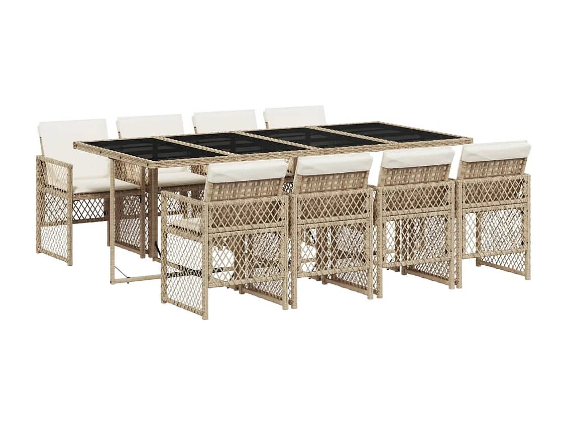 Connersville 9-delige Tuinset met kussens poly rattan beige