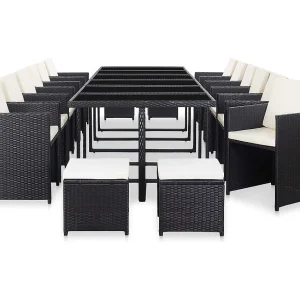 Browns Mills  17-delige Tuinset met kussens poly rattan zwart