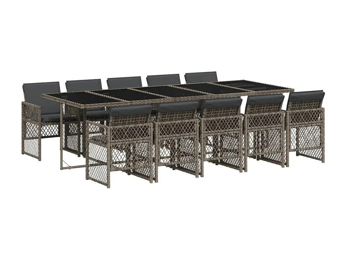 Connersville 11-delige Tuinset met kussens poly rattan grijs