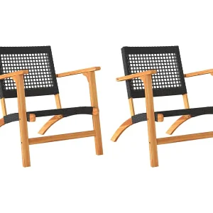 Claire-Émilie Tuinnstoelen 2 st poly rattan en acaciahout zwart Claire-Émilie Tuinnstoelen 2 st poly rattan en acaciahout zwart