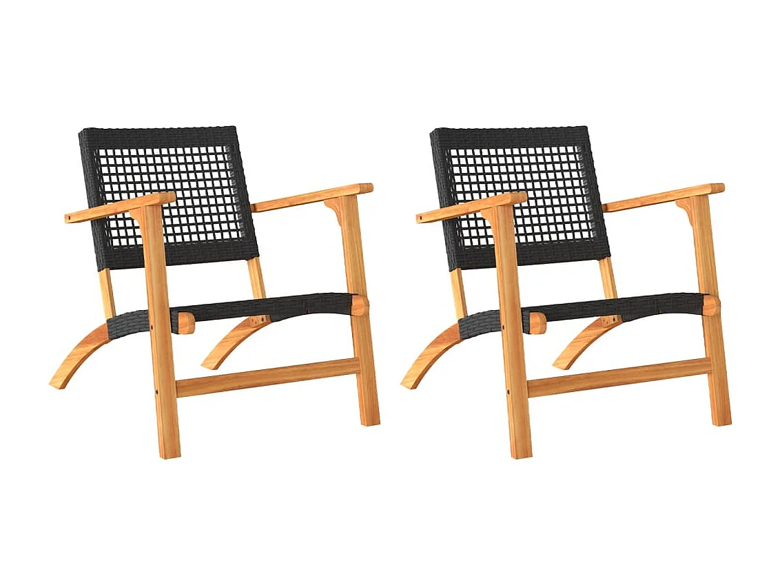 Claire-Émilie Tuinnstoelen 2 st poly rattan en acaciahout zwart