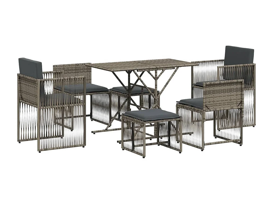 Cille 7-delige Tuinset met kussens poly rattan grijs