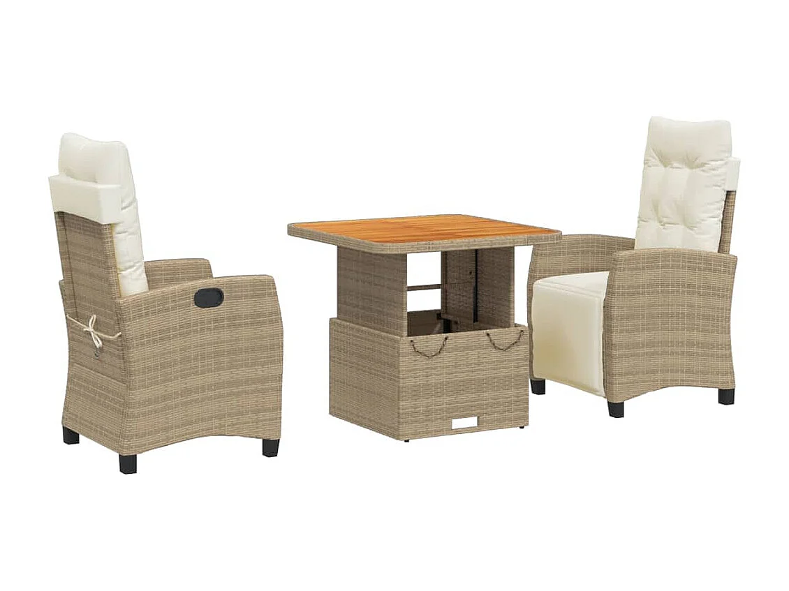 Brazil 3-delige Tuinset met kussens poly rattan beige