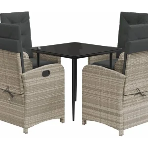 Connie  5-delige Tuinset met kussens poly rattan lichtgrijs