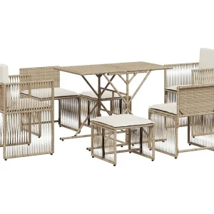Cille 7-delige Tuinset met kussens poly rattan beige Cille 7-delige Tuinset met kussens poly rattan beige