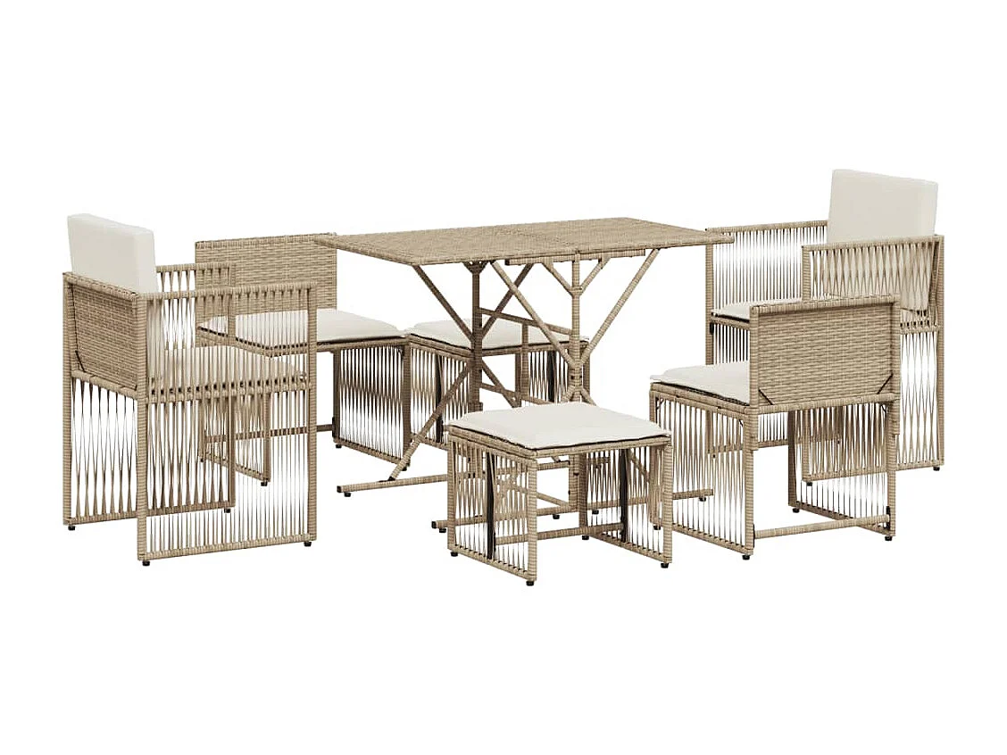 Cille 7-delige Tuinset met kussens poly rattan beige
