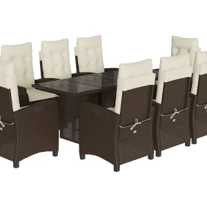 Bryndra  9-delige Tuinset met kussens poly rattan bruin
