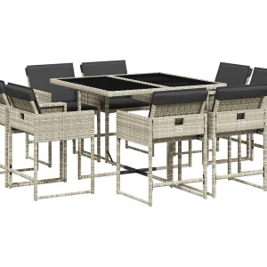 Brienne  9-delige Tuinset met kussens poly rattan lichtgrijs