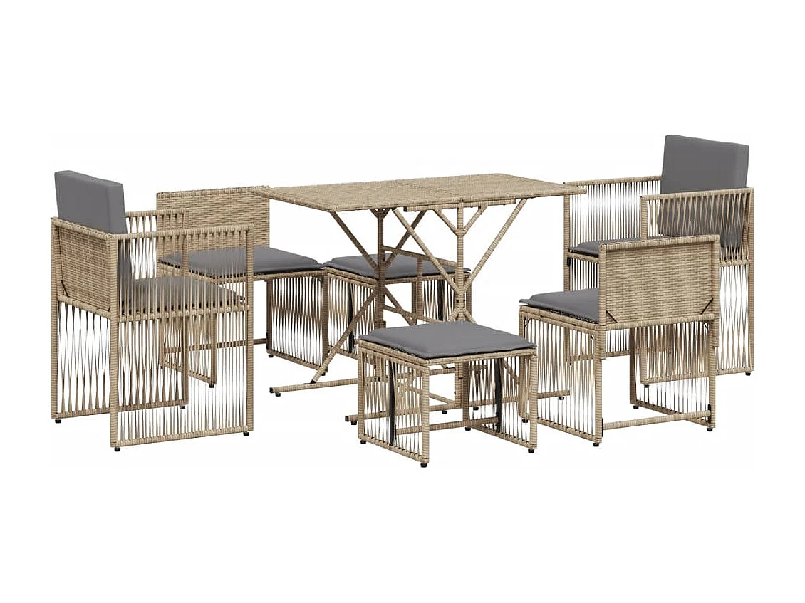 Cille 7-delige Tuinset met kussens poly rattan beige