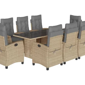 Bryndra  9-delige Tuinset met kussens poly rattan gemengd beige
