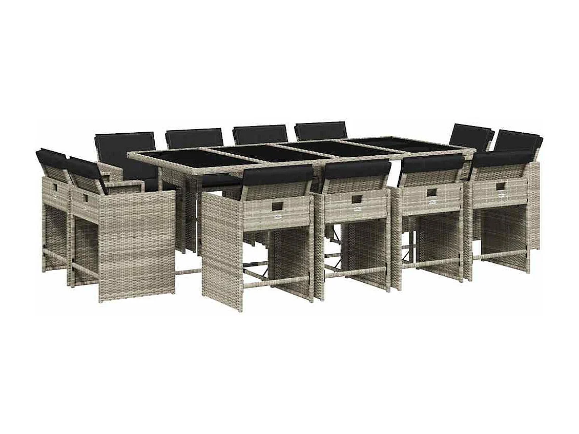 Celina 13-delige Tuinset met kussens poly rattan lichtgrijs
