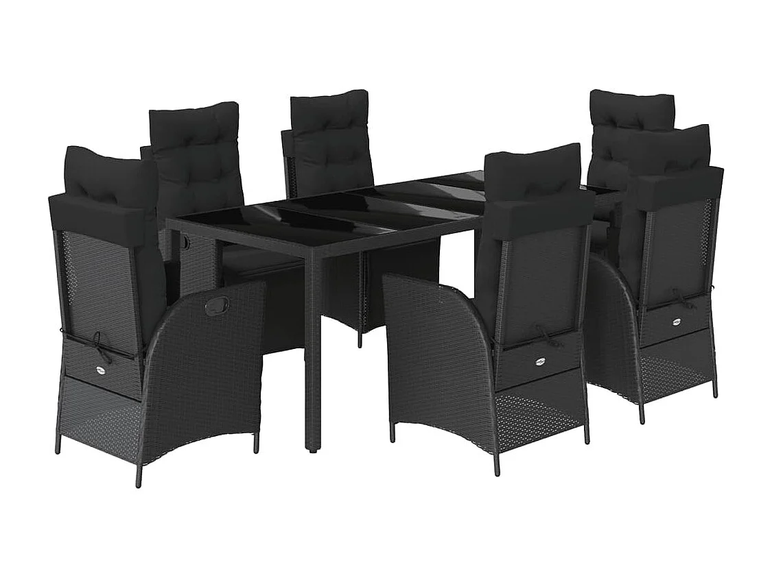 Chris David 7-delige Tuinset met kussens poly rattan zwart