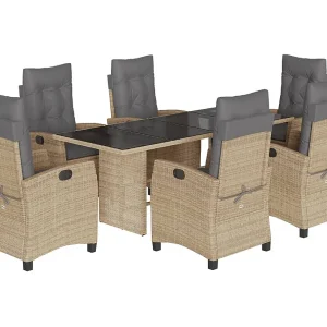 Bryndra  7-delige Tuinset met kussens poly rattan gemengd beige
