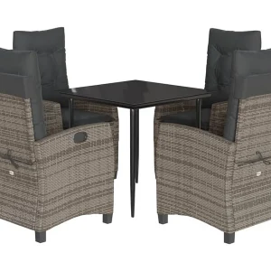 Christophe-Louis 5-delige Tuinset met kussens poly rattan grijs Christophe-Louis 5-delige Tuinset met kussens poly rattan grijs