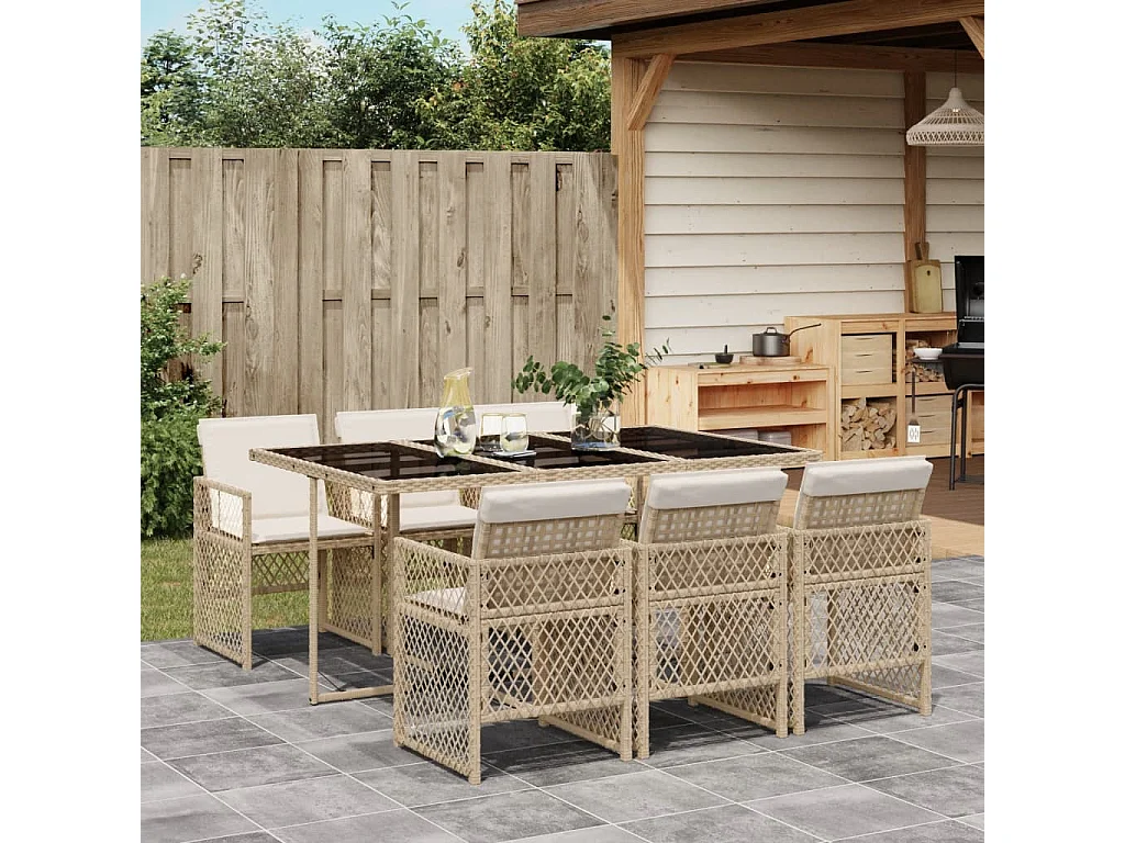 Connersville 7-delige Tuinset met kussens poly rattan beige