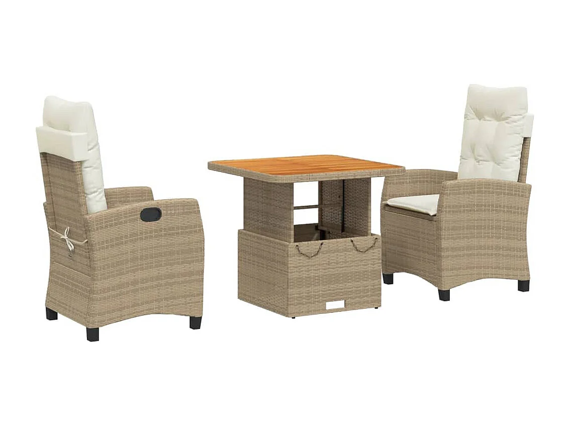 Brazil 3-delige Tuinset met kussens poly rattan beige