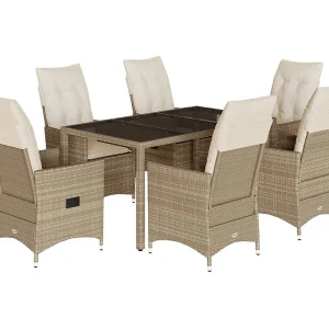 Colonial Pine Hills  7-delige Tuinset met kussens poly rattan beige