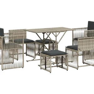 Cille 7-delige Tuinset met kussens poly rattan grijs Cille 7-delige Tuinset met kussens poly rattan grijs